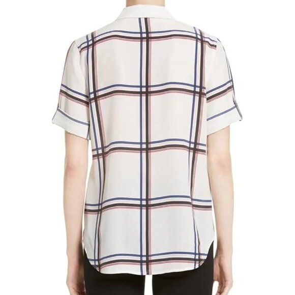 Equipment Femme 100% Silk Short Sleeve Silk Engineered Large Marais Plaid Shirt - Picture 3 of 16
